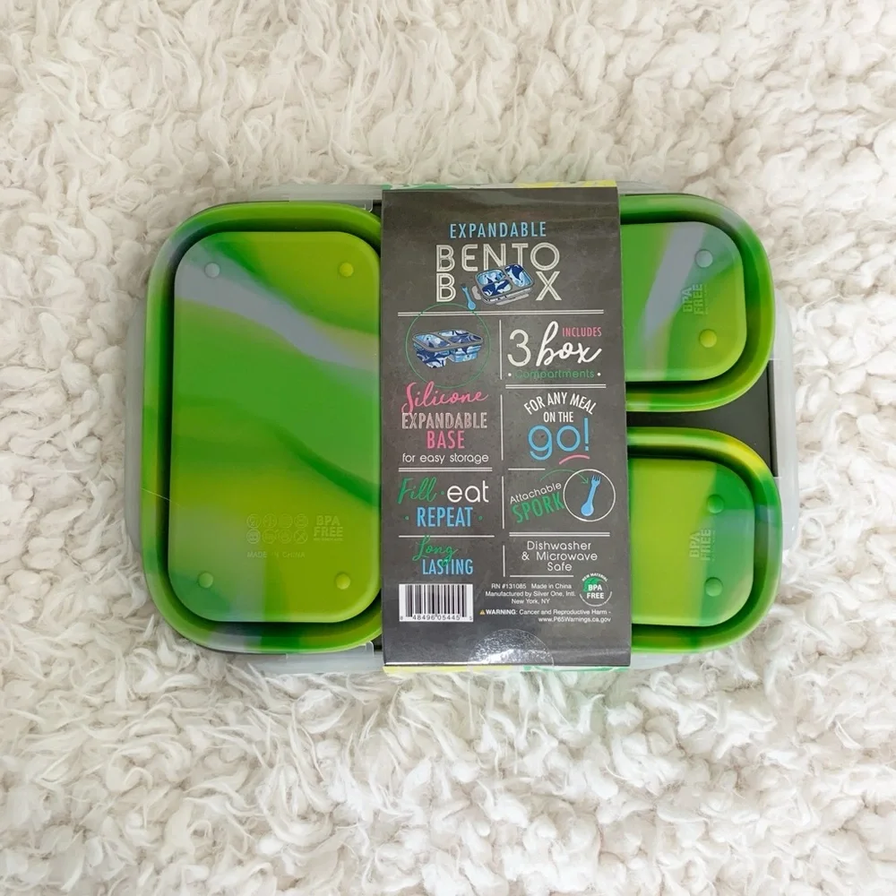 New Eco One Green Tie Dye Swirl BPA Free Expandable Bento Box 3 compartments - Picture 2 of 3